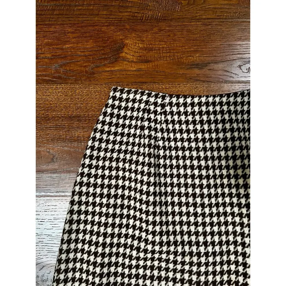 Vintage Short Pencil Style Skirt - Brown Cream Houndstooth Tailored - Small
